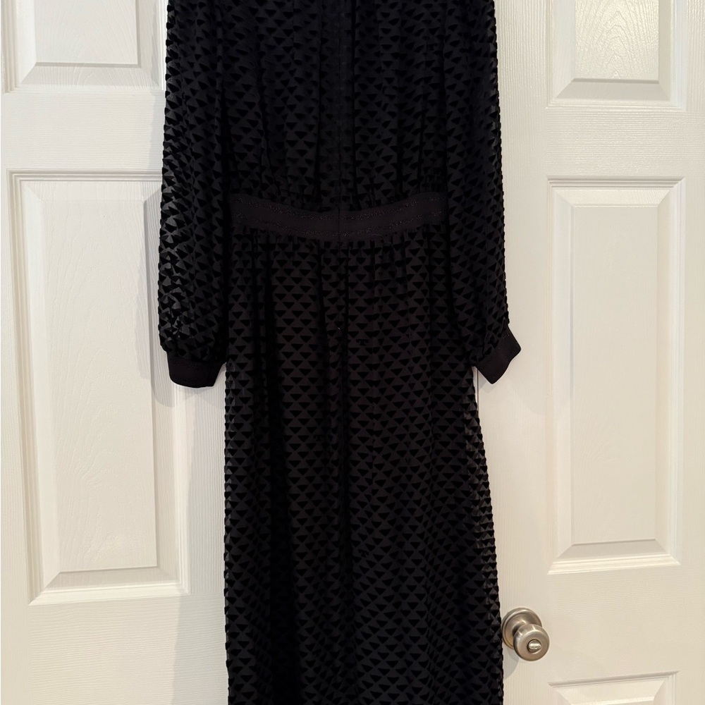 Tory Burch Velvet Devore with Long Sleeve Mock Neck Fit and Flare Midi Dress - Picture 3 of 5